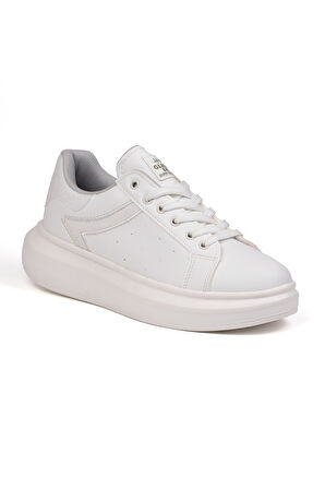 Kadın Beyaz Simli Rahat Günlük Sneaker Spor Ayakkabı