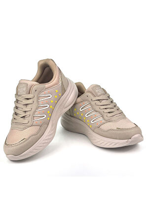 Kadın Bej Fileli Günlük Rahat Sneaker Spor Ayakkabı