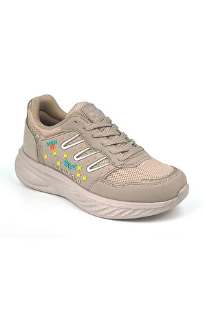 Kadın Bej Fileli Günlük Rahat Sneaker Spor Ayakkabı