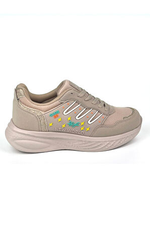 Kadın Bej Fileli Günlük Rahat Sneaker Spor Ayakkabı