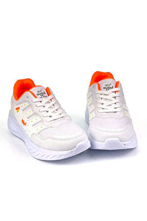 Kadın Beyaz Oranj Fileli Günlük Rahat Sneaker Spor Ayakkabı
