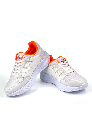 Kadın Beyaz Oranj Fileli Günlük Rahat Sneaker Spor Ayakkabı