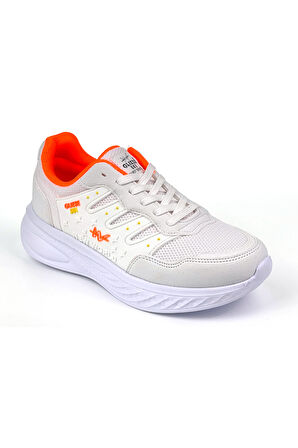 Kadın Beyaz Oranj Fileli Günlük Rahat Sneaker Spor Ayakkabı