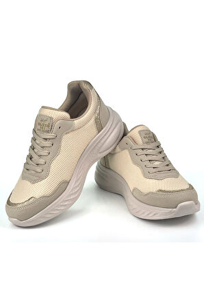 Kadın Bej Hafif Fileli Günlük Rahat Sneaker Spor Ayakkabı