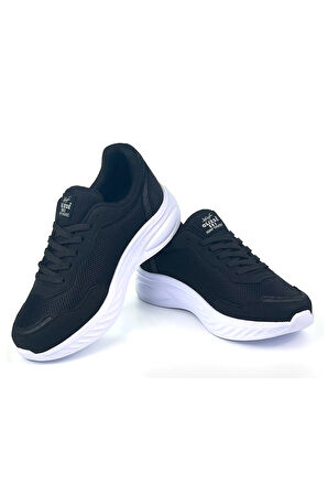 Kadın Siyah Beyaz Hafif Fileli Günlük Rahat Sneaker Spor Ayakkabı