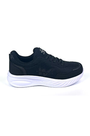 Kadın Siyah Beyaz Hafif Fileli Günlük Rahat Sneaker Spor Ayakkabı