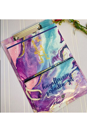 Hayallerinin Peşinden Git Tasarımlı Sekreterlik Kalemlik Mor Renk Lastikli Defter