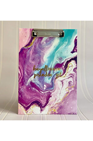 Hayallerinin Peşinden Git Tasarımlı Sekreterlik Kalemlik Mor Renk Lastikli Defter