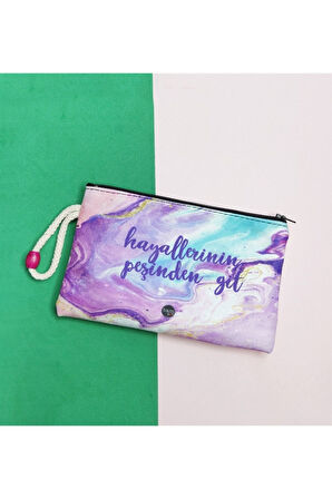 Hayallerinin Peşinden Git Tasarımlı Sekreterlik Kalemlik Mor Renk Lastikli Defter