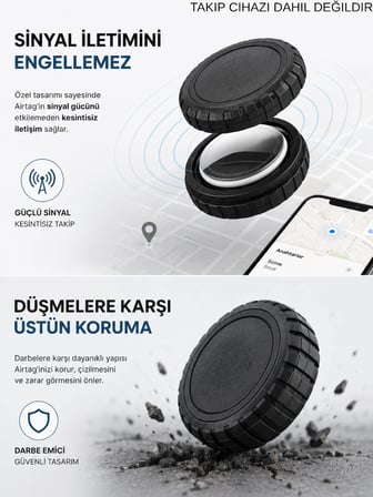 Gözcü Mobil Airtag Kendinden Yapışkanlı Koruma Kılıfı Su Geçirmez 3M Bantlı Darbeye Dayanıklı Airtag Takip Cihazı Kılıfı Uyumlu Motosiklet Araç Eşya Yapıştırılabilir Tutucu Aksesuar