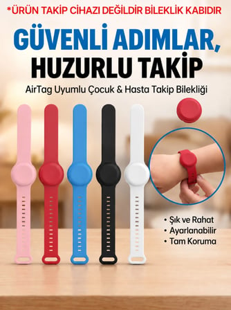 Gözcü Mobil Airtag Yuvalı Bileklik Çocuk Yaşlı Alzahimer Demans Takip Cihazı Bilekliği Boş Airtag Yuvalı Renkli
