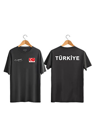 TÜRKİYE Yazılı Atatürk imzalı Türk Bayrağı Baskılı Tişört Ayyıldızlı T-shirt