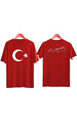 Türk Bayrağı Baskılı Atatürk Imzalı Çocuk Tişört Ayyıldızlı T-shirt