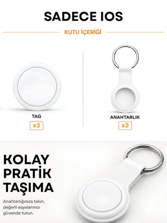 Beylini Tag 2 Adet Takip Cihazı Kablosuz IOS Bul Uyumlu Lisanslı Araç Çocuk Anahtar Takip Sistemi Silikon Anahtarlıklı Akıllı Takip Cihazı IOS Find My Uyumlu