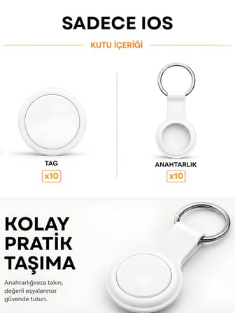 Beylini Tag 10 Adet Takip Cihazı Kablosuz IOS Bul Uyumlu Lisanslı Araç Çocuk Anahtar Takip Sistemi Silikon Anahtarlıklı Akıllı Takip Cihazı IOS Find My Uyumlu
