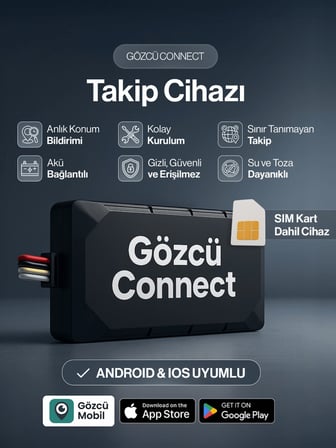 Gözcü Mobil Connect Takip Cihazı Anlık Konum Takibi Geçmişe Dönük Veri Araç Motor Gizli Takip Cihazı Geofenceli