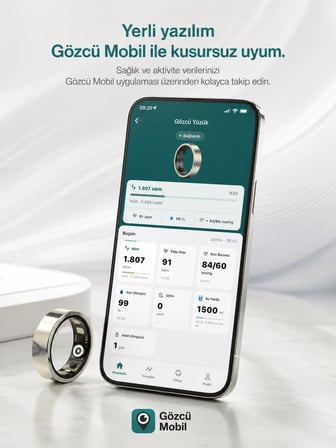 Gözcü Mobil Akıllı Yüzük Sağlık Egzersiz Takibi Adım Sayar Kalp Atışı Kan Basınç Oksijen Ölçer Su Takibi Adet Döngüsü Uyku Takibi Cihazı Suya Dayanıklı Gümüş Renk