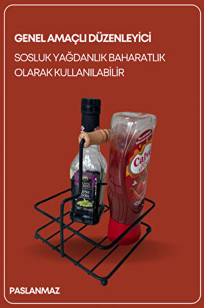 Çok Amaçlı Ahşap Kulplu Metal Stand Düzenleyici Organizer -Baharatlık- Sosluk-Makyaj Düzenleyici