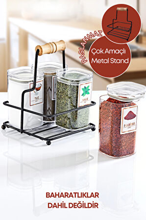 Çok Amaçlı Ahşap Kulplu Metal Stand Düzenleyici Organizer -Baharatlık- Sosluk-Makyaj Düzenleyici