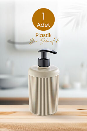 1 Adet Akrilik Sıvı Sabunluk Mutfak Banyo Sabunluk Seti- 450 ml CAM DEĞİLDİR- Bej