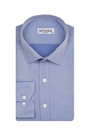 Süvari Slim Fit Armür Desenli Mavi Erkek Gömlek