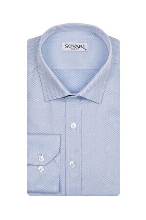 Süvari Slim Fit Armür Desenli Mavi Erkek Gömlek