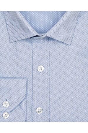 Süvari Slim Fit Armür Desenli Mavi Erkek Gömlek