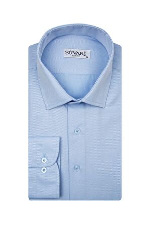 Süvari Slim Fit Armür Desenli Mavi Erkek Gömlek