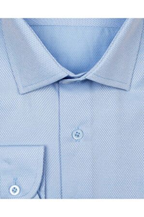 Süvari Slim Fit Armür Desenli Mavi Erkek Gömlek