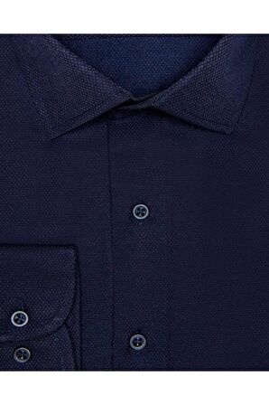 Süvari Slim Fit Armür Desenli Lacivert Erkek Gömlek