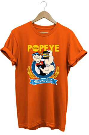 Temel Reis Popeye Gym Baskılı %100 Pamuk Basic T-shirt Normal Beden Tişört