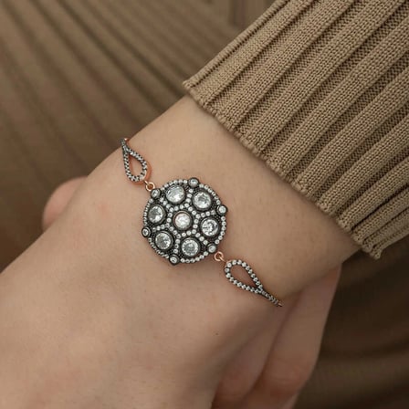 Gümüş Rose Elmas Montür Bileklik