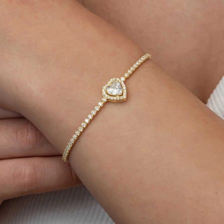 Gümüş Gold Kalpli Su Yolu Bileklik