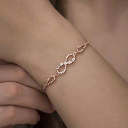 Gümüş Rose Baget Taşlı Sonsuzluk Bileklik