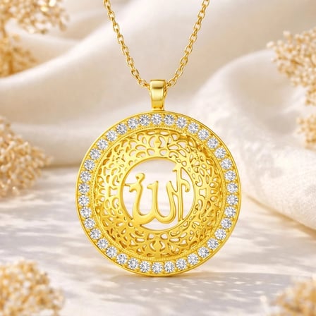 Gümüş Gold Allah Yazılı Kadın Kolye