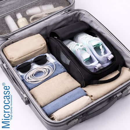 Microcase Çok Amaçlı Fileli Ayakkabı Düzenleyici Seyahat Çantası Hurç 34x23x14 CM 3 Adet AL5503 - SİYAH