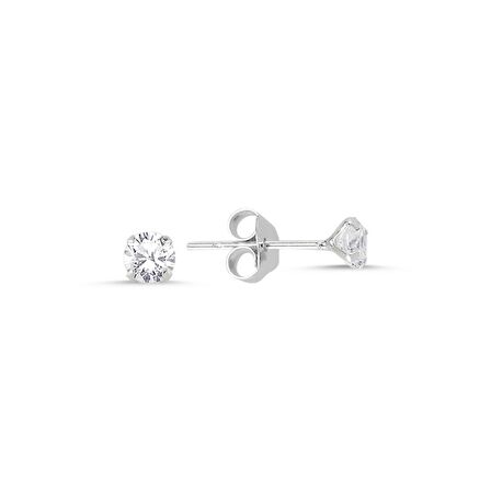4mm Yuvarlak Tektaş Gümüş Kadın Küpe