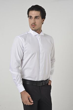 Brianze Beyaz Ata Yaka Damatlık Slim Fit Gömlek