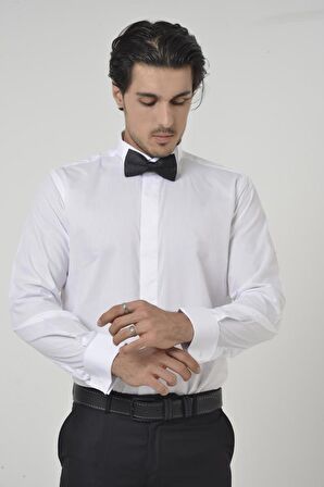 Brianze Beyaz Ata Yaka Damatlık Slim Fit Gömlek