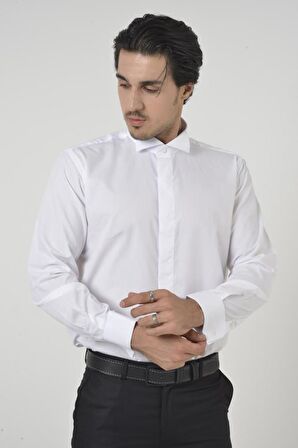 Brianze Beyaz Ata Yaka Damatlık Slim Fit Gömlek