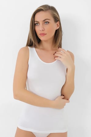 Delux Serisi Kadın Bambu Kalın Askılı Atlet Beyaz 2'li Paket Hediyelik Pijama Giyim
