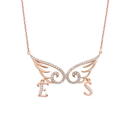 Taşlı Melek Kanadı Harfli Gümüş Kolye  GMS1499