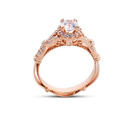 Harem Altın Barok Kemerli Tektaş Rose Yüzük GMS170