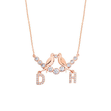 Su Yolu Kuşlu Harfli Gümüş Kolye  GMS1740