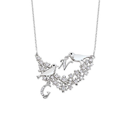 Aşk İncelik İster Kuşlu Harfli Gümüş Kolye GMS1759