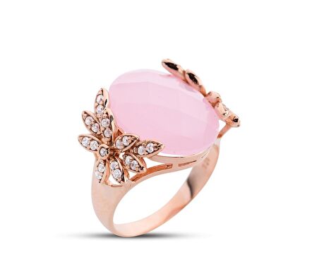 Çicek Bahçesi Pembe Kuvars Taşı Rose Yüzük  GMS178