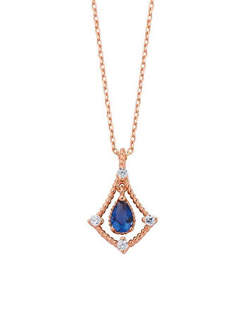 Safir Taşlı Sallantılı Damla Gümüş Kolye GMS1821