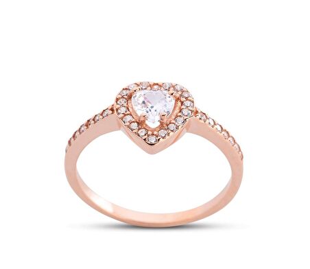 Harem Altın Kalpli Anturaj Rose Renk Gümüş Yüzük GMS191