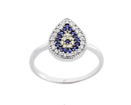 Damla Motifli Nazar Gümüş Yüzük GMS1927