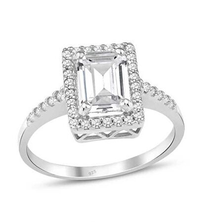 Harem Altın Baget Tektaş Yüzük Beyaz Gümüş GMS1939